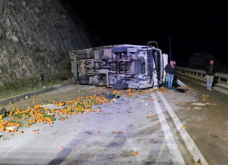Përmbyset kamioni në aksin Levan–Tepelenë, mbush rrugën me portokalle