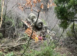 Foto e kamionit të aksidentuar në Gramsh ku humbi jetën infermierja dhe u plagosën drejtuesi dhe një mësuese