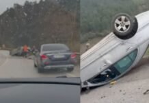 Aksident në aksin Librazhd–Elbasan, “Benzi” përmbyset në rrugë