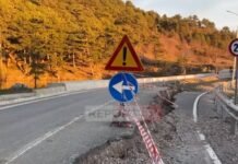 Dëmtohet rruga pranë liqenit të Gjinarit, shkak rrëshqitja e tokës