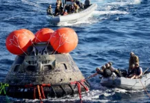 Momenti kur kapsula e “Artemis II” bie mbi oqeanin Paqësor pas misionit historik përreth Hënës (VIDEO)