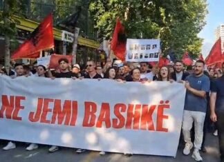 ‘Ne jemi bashkë’! Protesta për gjuhën shqipe, Tirana mbështet studentët shqiptarë në Shkup