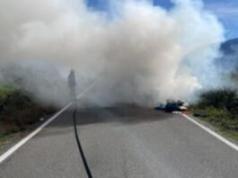Gramsh, përfshihet nga flakët një automjet në zonën e Mashanit në Gramsh