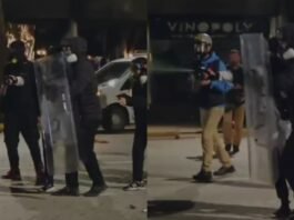 Protestuesit i marrin spry-in me piper dhe mburojën policisë