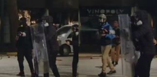 Protestuesit i marrin spry-in me piper dhe mburojën policisë
